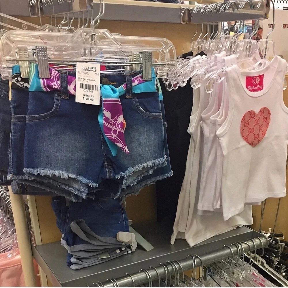 Toddler Denim Shorts W/ Green/Red Bee Side Ribbon - Picture 4 of 12